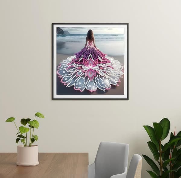 Bomclap Beach Tema Diamant Kunst - DIY Coastal Girl Krystal Maleri for Voksne (30x30 cm Hjem Indretning)