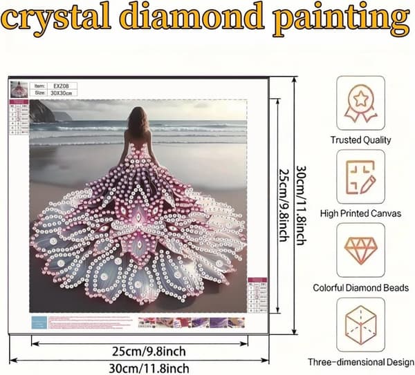 Bomclap Beach Tema Diamant Kunst - DIY Coastal Girl Krystal Maleri for Voksne (30x30 cm Hjem Indretning)