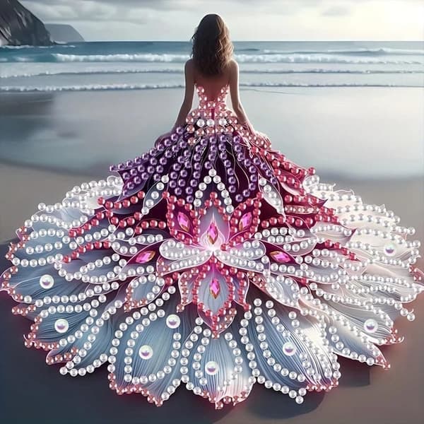 Bomclap Beach Tema Diamant Kunst - DIY Coastal Girl Krystal Maleri for Voksne (30x30 cm Hjem Indretning)