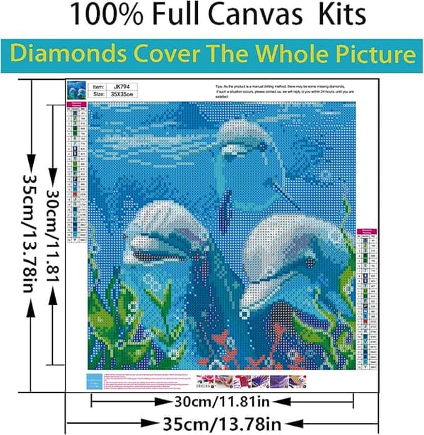 Bomclap timanttimaalaus – vedenalainen delfiinitrio sinisessä valtameressä DIY 5D-timanttimaalaus aikuisille ja aloittelijoille, 30x30cm