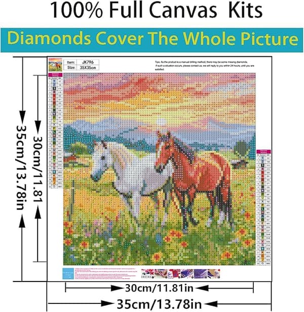 Bomclap Diamond Painting – Kaunis hevospariskunta auringonlaskun tuulella DIY 5D timanttimaalaus aikuisille ja aloittelijoille, 30x30cm