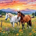 Pikkukuva 2 / 7: Bomclap Diamond Painting – Kaunis hevospariskunta auringonlaskun tuulella DIY 5D timanttimaalaus aikuisille ja aloittelijoille, 30x30cm
