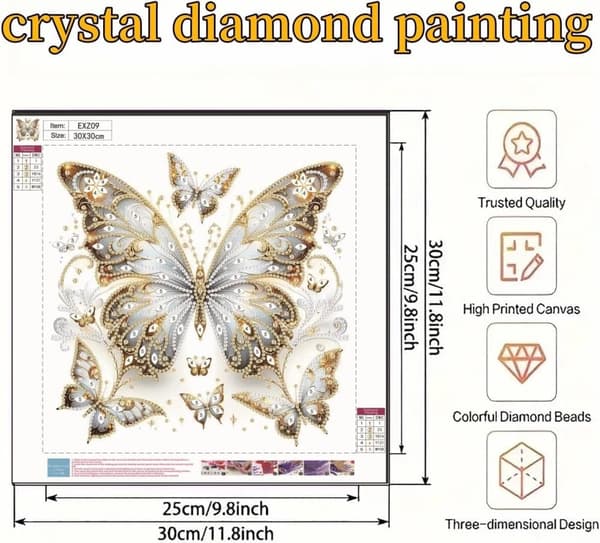Bomclap Butterfly Design 5D Diamond Puzzle - Räätälöidyt helmet seinätaiteeseen (30x30 cm DIY-setti)