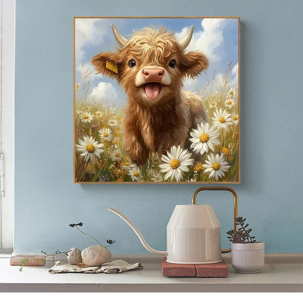 Bomclap Diamond Painting – Sødt vildsvin i blomstereng DIY 5D diamantmaleri til voksne og begyndere, 30x30cm