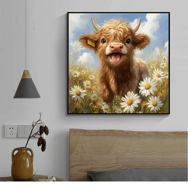 Bomclap Diamond Painting – Sødt vildsvin i blomstereng DIY 5D diamantmaleri til voksne og begyndere, 30x30cm