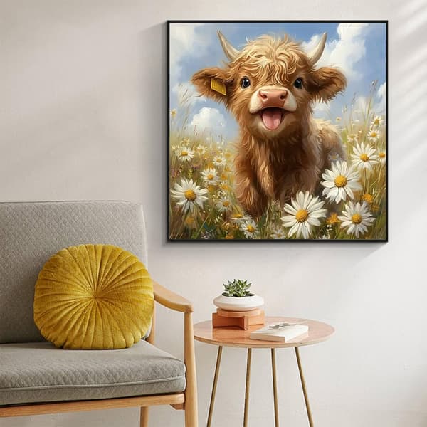 Bomclap Diamond Painting – Sødt vildsvin i blomstereng DIY 5D diamantmaleri til voksne og begyndere, 30x30cm