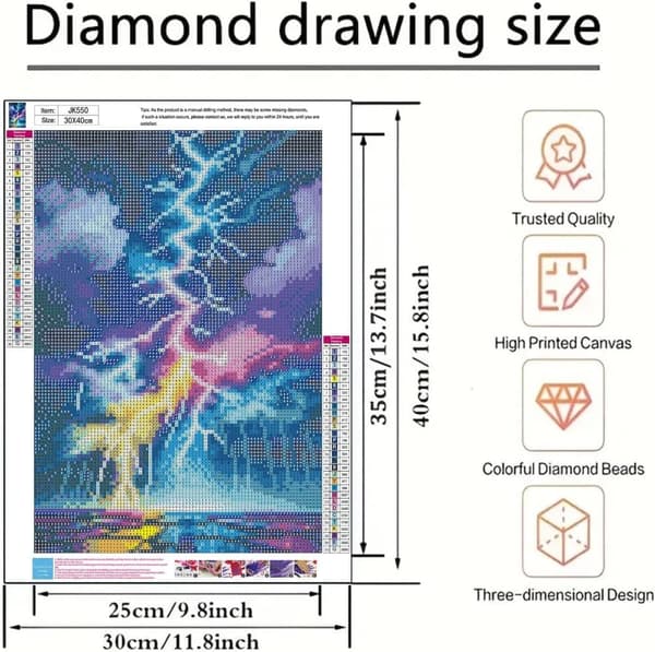 Bomclap Lightning Design Diamond Puzzle - Farverig 5D krystal kunst 30x40cm DIY sæt