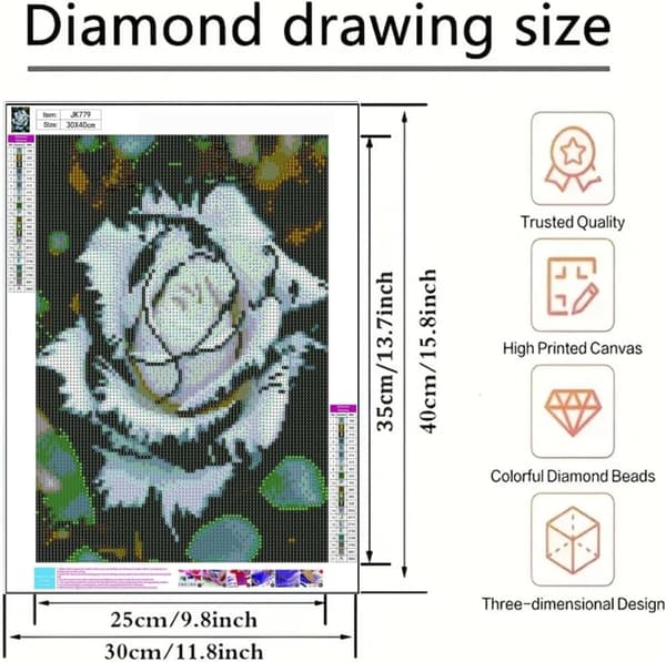 Bomclap hvid rose diamantmaleri - fuld boremaskine DIY diamantkunst 30x40 cm vægdekoration