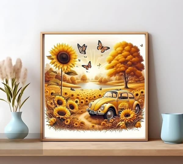 Bomclap auringonkukka Design 5D timanttitaide - 35x35cm täysi pora kristallipalapeli