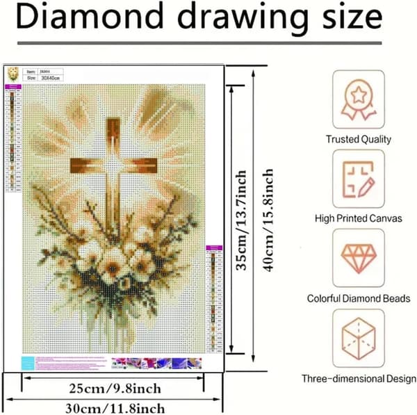 Bomclap Kristet Kors Diamantkonst - Religiös 5D Målning 30x40 cm DIY