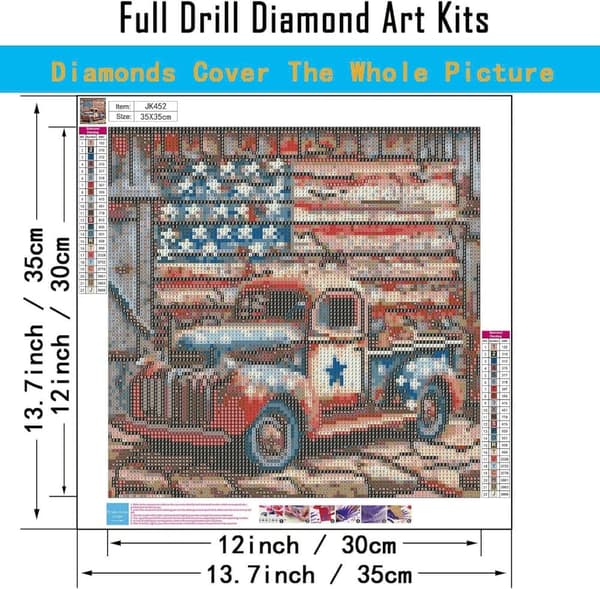 Bomclap 5D Truck Diamond Art Full Drill Pyöreät Helmet DIY-setti - Amerikan lipun seinäkoriste 35x35 cm