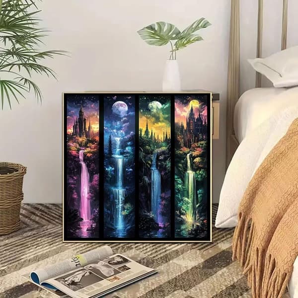 Bomclap Vesiputous Maisema 5D Timanttitaide - Satulinna DIY täysi pora 35x35 cm