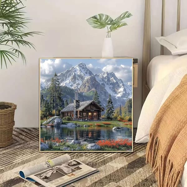 Bomclap Bergsby Maisemamaalaus 5D - Puutalo & Luonto Täyspora DIY 35x35 cm
