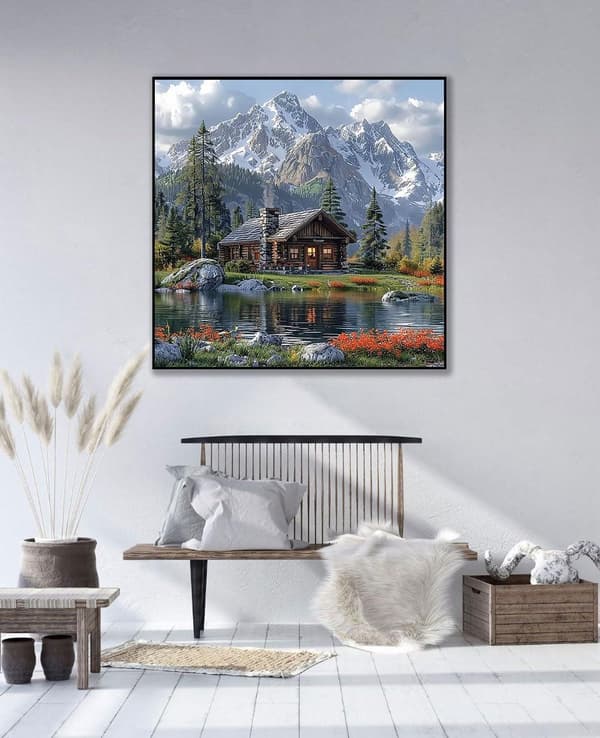 Bomclap Bergsby Maisemamaalaus 5D - Puutalo & Luonto Täyspora DIY 35x35 cm