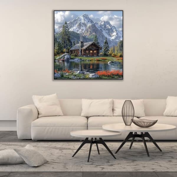 Bomclap Bergsby Maisemamaalaus 5D - Puutalo & Luonto Täyspora DIY 35x35 cm