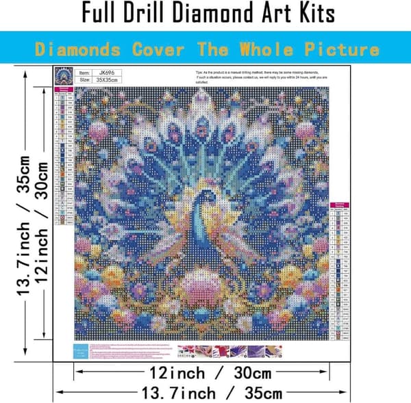 Bomclap Påfugl Diamant Art Blomstermønster - Fuld Drill Runde Perler 35x35 cm
