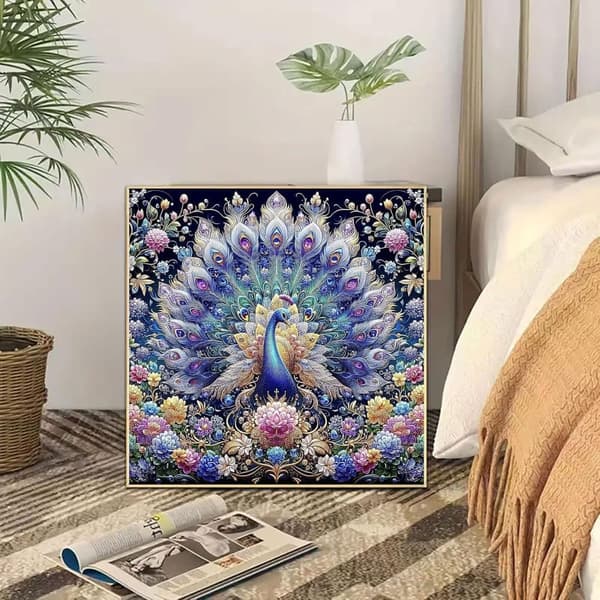 Bomclap Påfugl Diamant Art Blomstermønster - Fuld Drill Runde Perler 35x35 cm