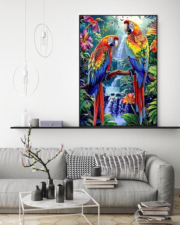 Bomclap Papukaijapari Timanttipalapeli - Trooppinen Lintutaide DIY 30x40 cm