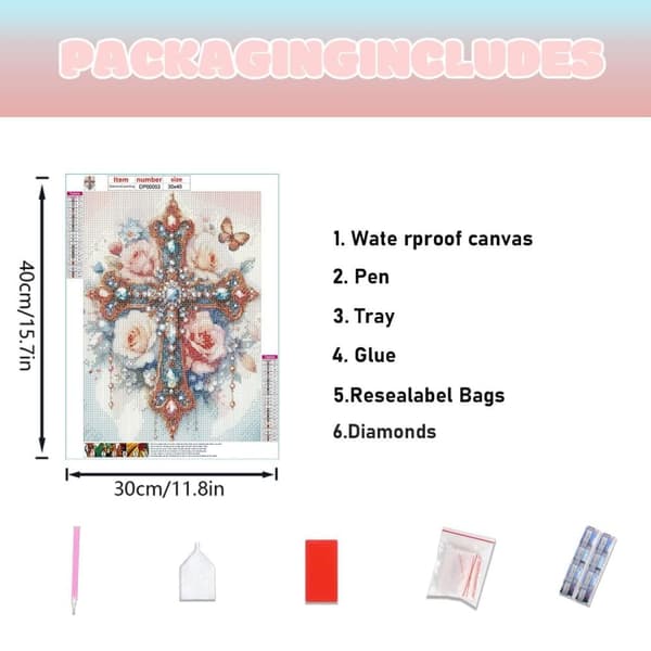 Bomclap Cross 5D Diamond Kit Aikuiset Aloittelijat - Tyhjennys - DIY Gem Art Full Drill Diamond Dots! Kristallcraft - Hemmawall Sisustuslahja 30x40cm