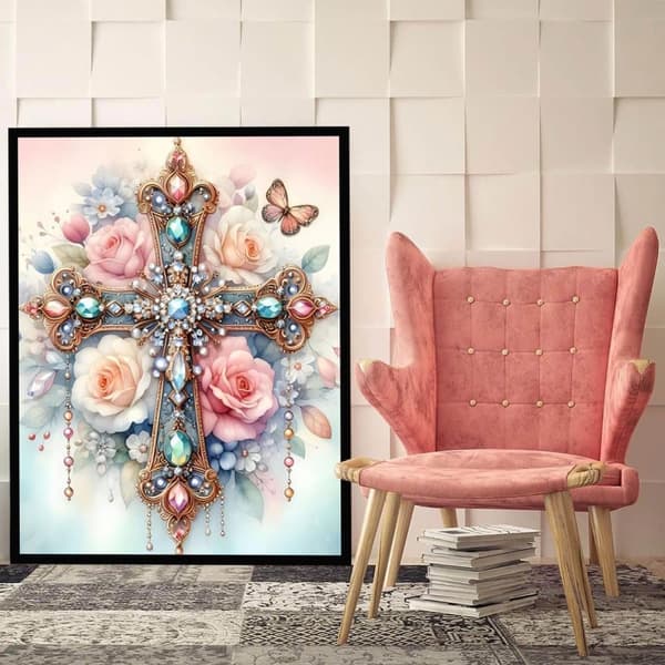 Bomclap Cross 5D Diamond Kit Aikuiset Aloittelijat - Tyhjennys - DIY Gem Art Full Drill Diamond Dots! Kristallcraft - Hemmawall Sisustuslahja 30x40cm