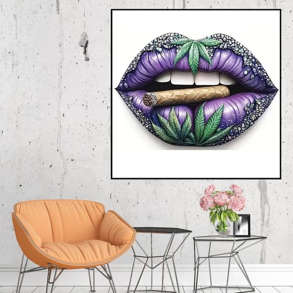 Bomclap Læbemotiv Diamant Puslespil - Lilla Røg Design Fuld Boremaskine 35x35 cm