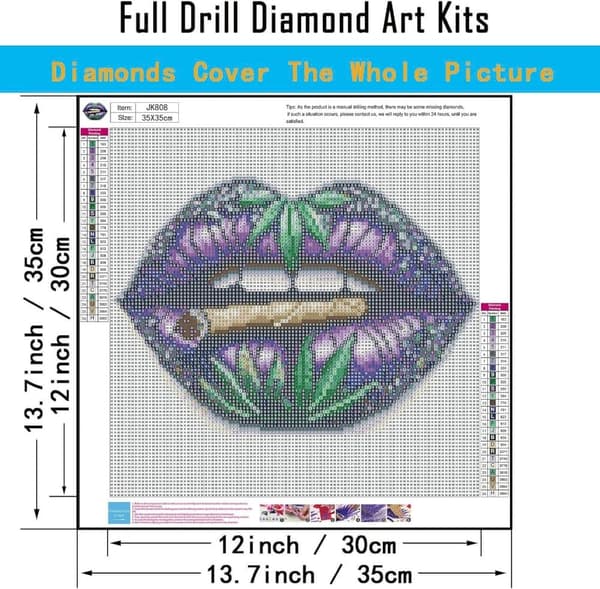 Bomclap Læbemotiv Diamant Puslespil - Lilla Røg Design Fuld Boremaskine 35x35 cm