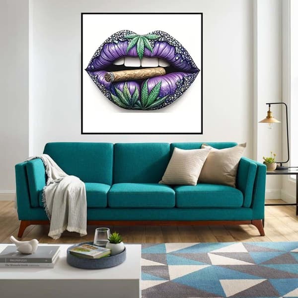 Bomclap Læbemotiv Diamant Puslespil - Lilla Røg Design Fuld Boremaskine 35x35 cm