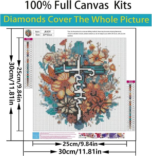 Bomclap Blomsterkors Diamantkonst Full Drill - Religiöst Hantverk med Kristaller 35x35 cm