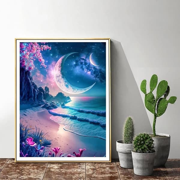 Bomclap 5D Moonlight Diamond Art - Rantateema Full Drill Kukkakuvio 30x40 cm Seinäkoriste