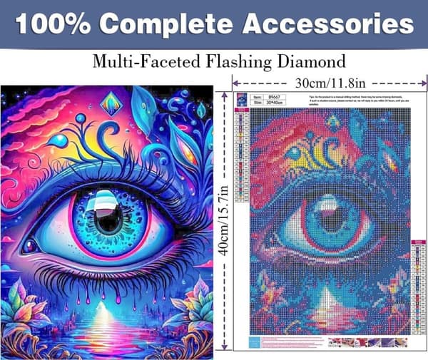 Bomclap Abstrakt Eye Diamond Art - Farverige 5D Krystal Perler 30x40 cm