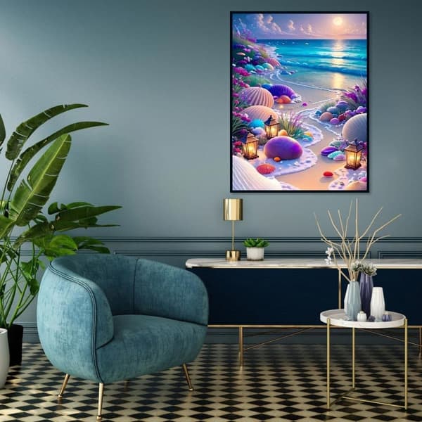 Bomclap Diamond Painting – Maaginen rannikkokävely vaa'oilla ja liekeillä kuun alla DIY 5D timanttimaalaus aikuisille ja aloittelijoille, 30x40cm