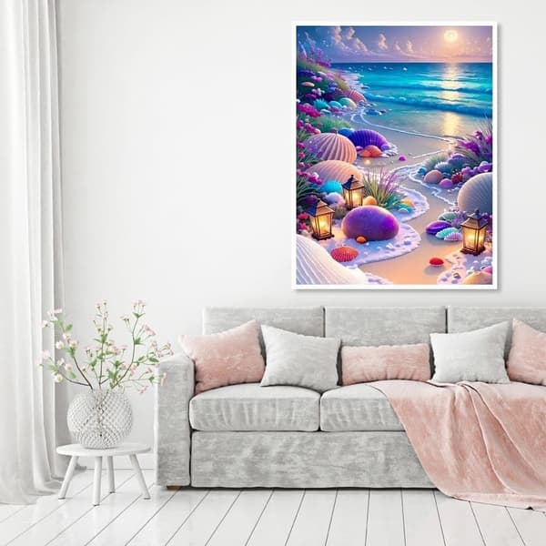 Bomclap Diamond Painting – Maaginen rannikkokävely vaa'oilla ja liekeillä kuun alla DIY 5D timanttimaalaus aikuisille ja aloittelijoille, 30x40cm