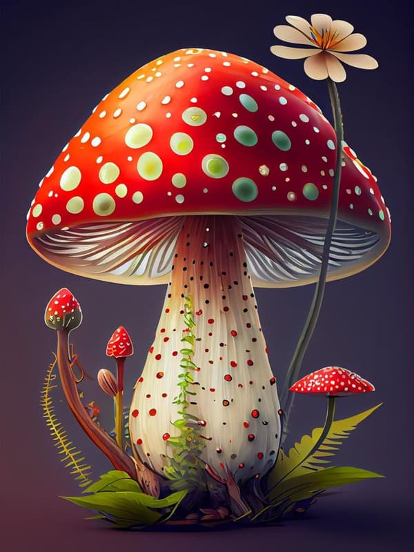 Bomclap Magiska Svampar Diamantpussel - Rundpärlemålning i Regnbågsfärger 30x40 cm