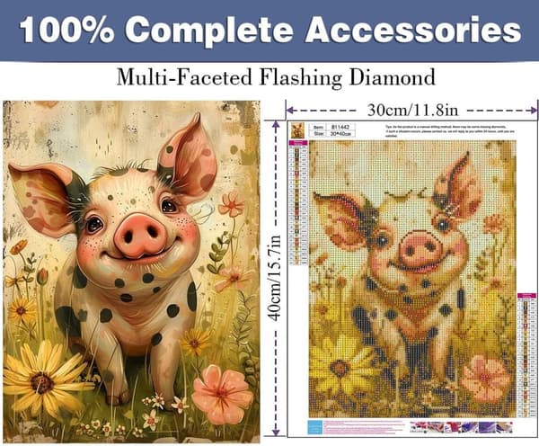 Bomclap Floral Pig Diamond Art - 5D Fuld Drill Daisy Design 30x40 cm Hobby Projekt