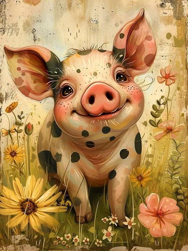Bomclap Floral Pig Diamond Art - 5D Fuld Drill Daisy Design 30x40 cm Hobby Projekt