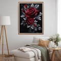 Miniatyrbillede 4 af 6: Bomclap Diamond Painting - Funklende røde roser med sølvblade på sort baggrund DIY 5D diamantmaleri for voksne og begyndere, 30x30cm