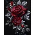 Miniatyrbillede 1 af 6: Bomclap Diamond Painting - Funklende røde roser med sølvblade på sort baggrund DIY 5D diamantmaleri for voksne og begyndere, 30x30cm