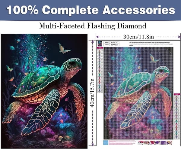Bomclap Havskildpadde Diamant Puslespil - Havliv 5D Krystal Kunst 30x40 cm