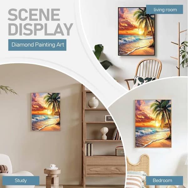 Bomclap Diamond Painting – Tropisk solnedgang på stranden med palmetræ DIY 5D diamantmaleri for voksne og begyndere, 30x40cm
