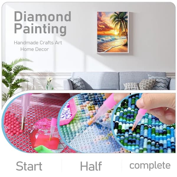 Bomclap Diamond Painting – Tropisk solnedgang på stranden med palmetræ DIY 5D diamantmaleri for voksne og begyndere, 30x40cm