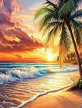 Miniatyrbillede 1 af 6: Bomclap Diamond Painting – Tropisk solnedgang på stranden med palmetræ DIY 5D diamantmaleri for voksne og begyndere, 30x40cm