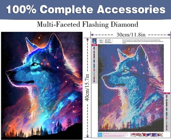 Bomclap Wolves in Northern Lights Diamond Art - Vuoristomaisema Full Drill 30x40 cm