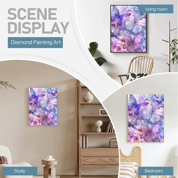 Bomclap Diamond Painting – Magiske lilla sommerfugle blandt blomster DIY 5D diamantmaleri for voksne og begyndere, 30x40cm