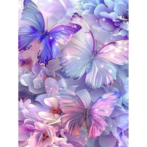 Bomclap Diamond Painting – Magiske lilla sommerfugle blandt blomster DIY 5D diamantmaleri for voksne og begyndere, 30x40cm