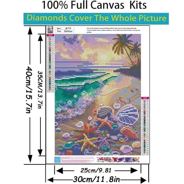Bomclap Beach Scales 5D Diamond Kit Aikuiset Aloittelijat – DIY Complete Round Drill Diamond Dots! Gem Art – Hemmawall Decor (30x40cm)