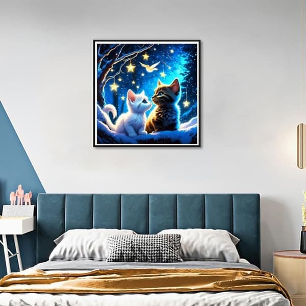 Bomclap Star Cat Diamond Art - Natmotiv med fuld boreteknik 35x35 cm DIY hobbysæt
