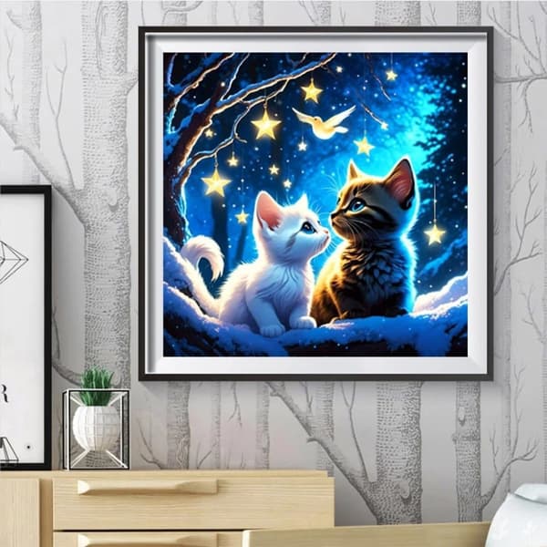 Bomclap Star Cat Diamond Art - Natmotiv med fuld boreteknik 35x35 cm DIY hobbysæt