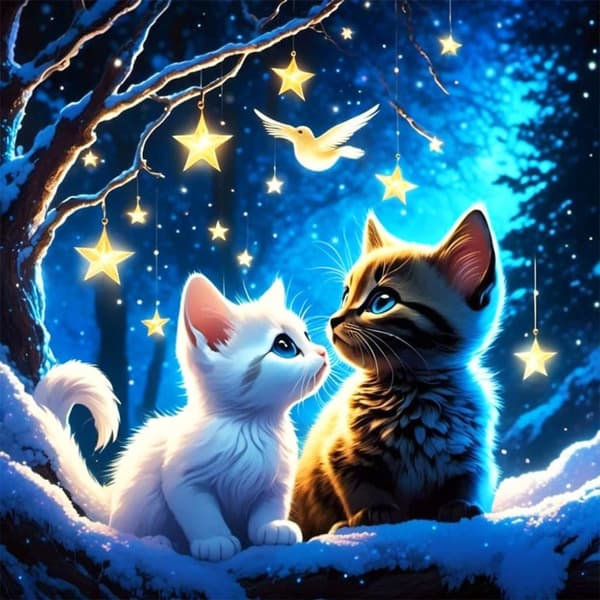 Bomclap Star Cat Diamond Art - Natmotiv med fuld boreteknik 35x35 cm DIY hobbysæt