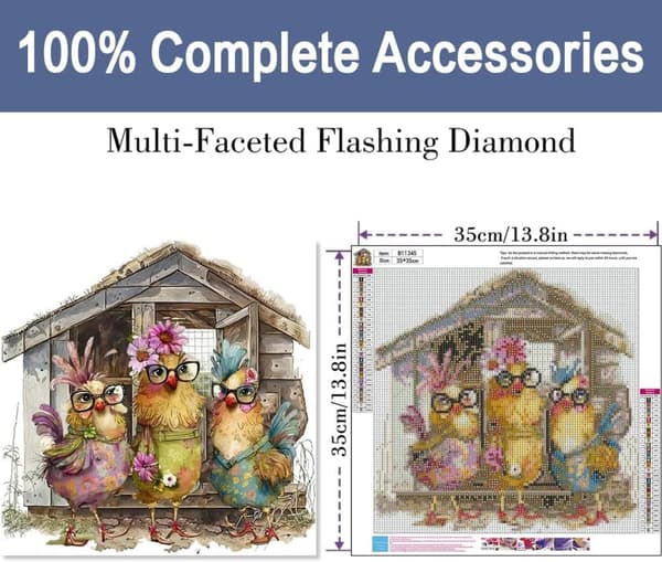 Bomclap Hönsgården 5D Diamantkonst - Lantlig Full Drill Hantverk 35x35 cm Väggdekoration