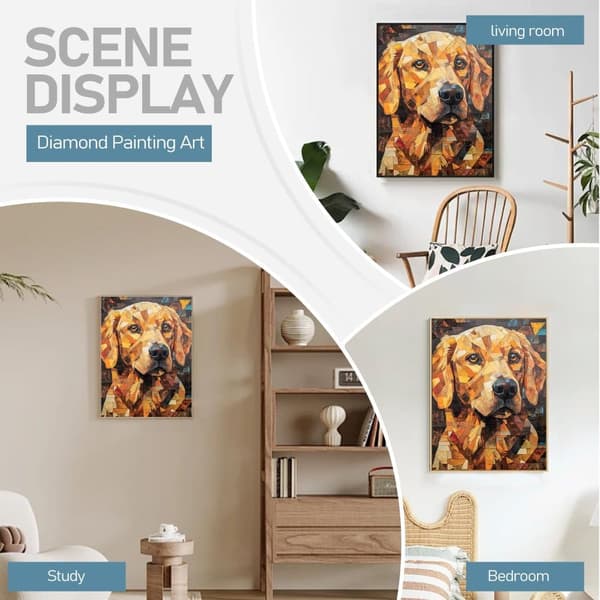 Bomclap Diamantmaleri – Mosaik - Styled Gold Retriever DIY 5D Diamantmaleri for voksne og begyndere, 30x40cm